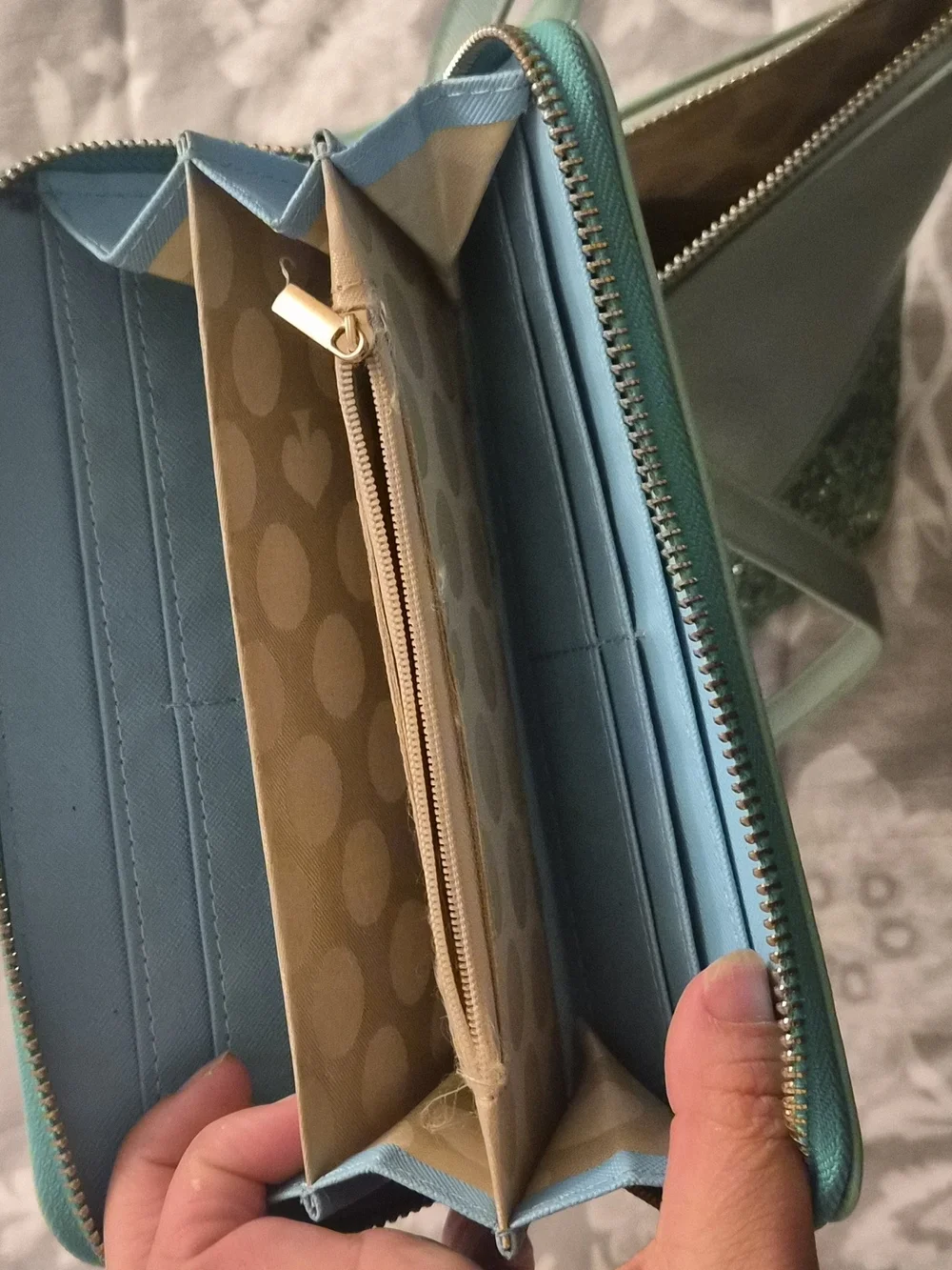 Kate Spade Mint Green Glitter Bottom Tote And Matching Wallet